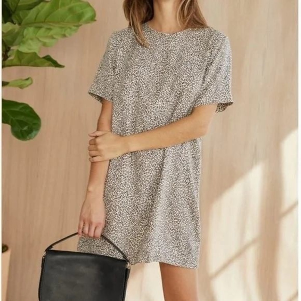 Jenni Kayne T-Shirt Dress Women XXL Tan Leopard Print Viscose Mini 298-5800